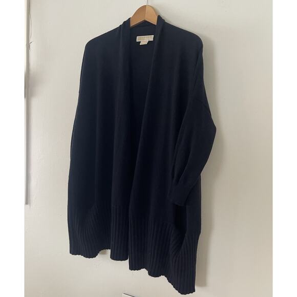 Michael Kors 100% Cashmere Navy Blue Open Cardigan Sweater 3/4 Sleeves - Picture 2 of 6
